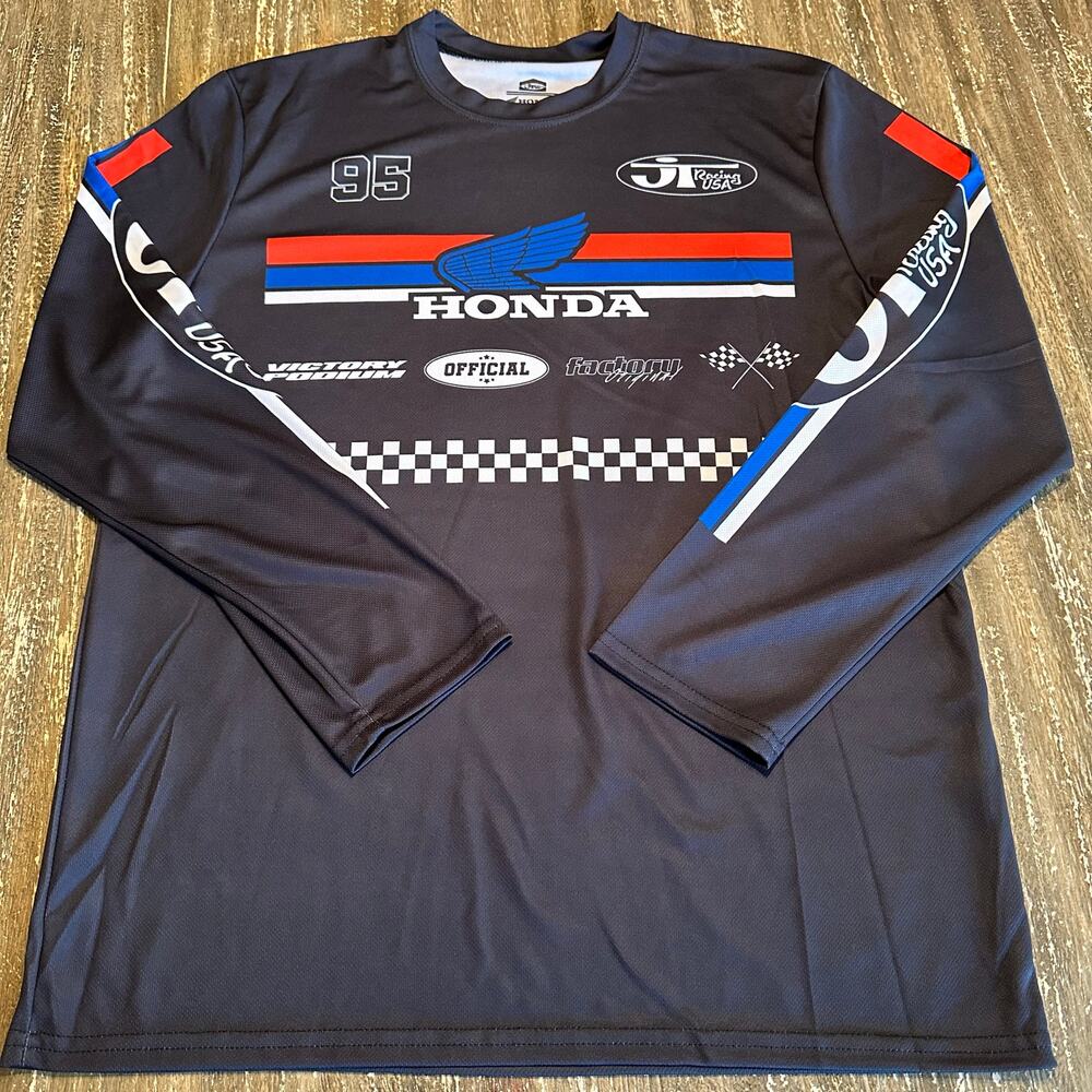 JT Racing Honda Race Shirt Long Sleeve Performance Top Black Men’s Size L